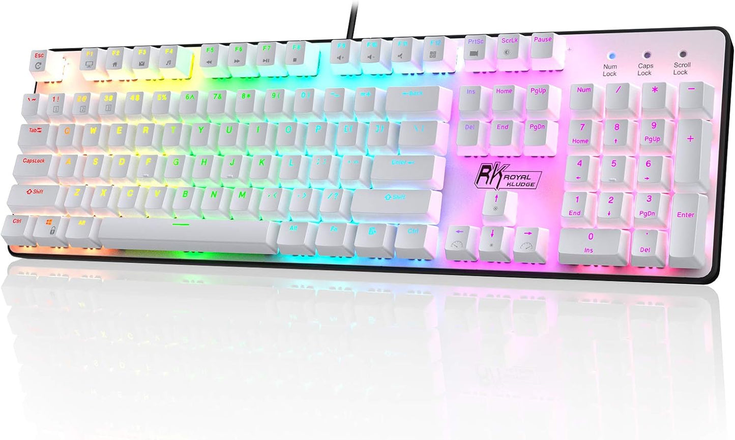 RK ROYAL KLUDGE RK920 Full Size Mechanical Keyboard, Rainbow Backlit Gaming Keyboard, 104 Keys Wired Mechanical Keyboard with Number Pad, Tactile Brown Switch