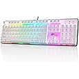 Mechanical Gaming Keyboard, 104 Keys White Backlit Mechanical Keyboards with Red Switches & Double-Shot Keycaps, MageGee Wired Ergonomic Computer Keyboard for Desktop, PC Gamers (White & Blue)