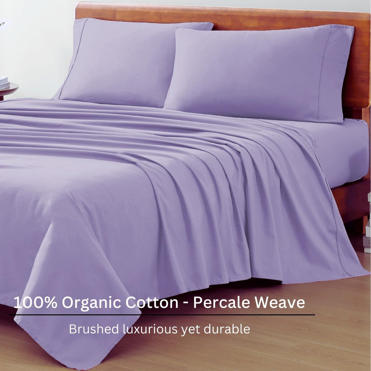 Lane Linen 100% Organic Cotton Queen Sheet Set, 4-Piece Percale Bed Sheets for Queen Bed - Soft, Breathable, Hypoallergenic, Deep Pocket Fits Mattress Up to 15" Deep, Hotel Quality Sheets - White