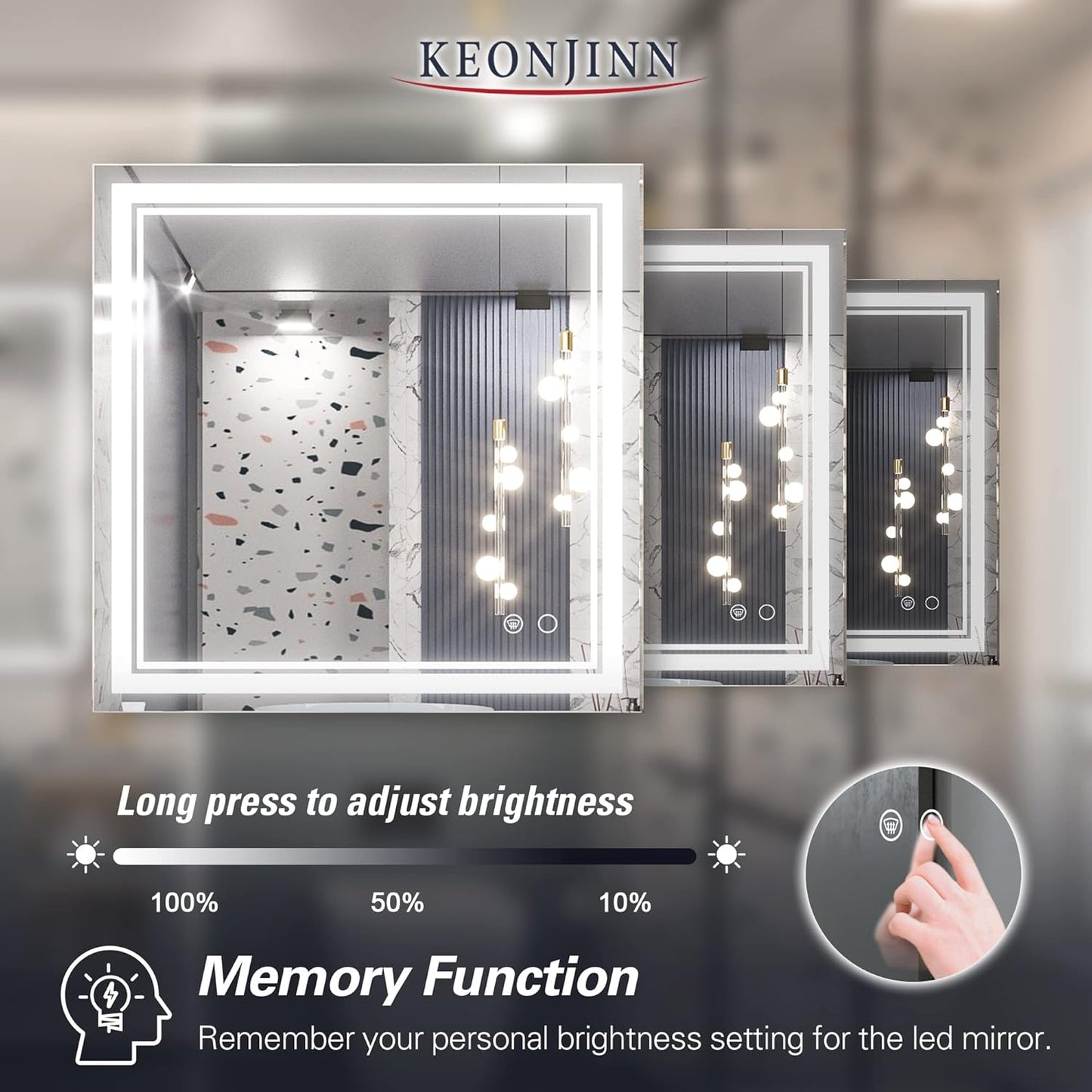 Keonjinn 40 x 24 Inch LED Mirror, Bathroom Mirror with Lights, LED Vanity Mirror, Wall Mounted Anti-Fog Dimmable Lighted Makeup Mirror for Bedroom, IP54 Waterproof (Horizontal/Vertical)