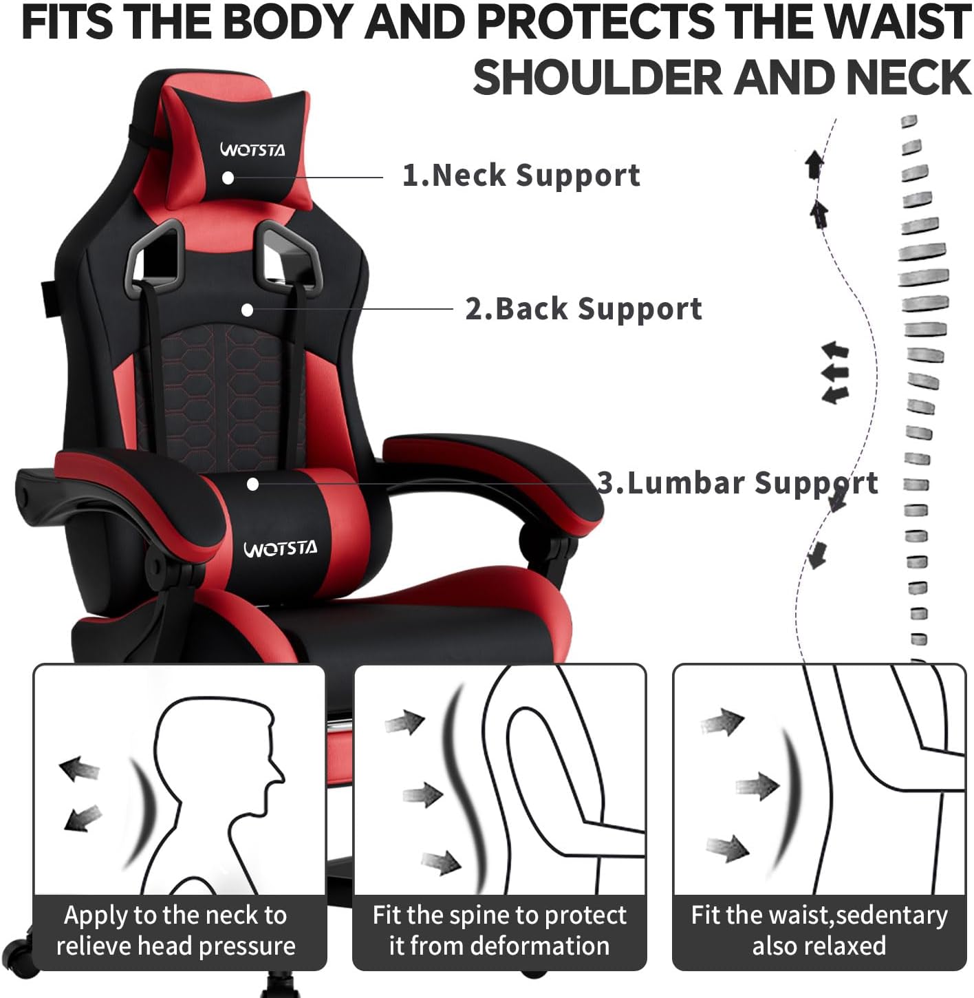 Gaming Chair with Footrest,High Back with Massage Reclining Computer Chair， Big and Tall Racing Gaming Chair Ergonomic Game Chair for Adults PVC Leather (Red)