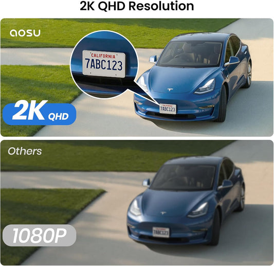 AOSU 2K Security Camera Wireless Outdoor, Solar Powered Security Camera with Spotlight, Siren, Motion Detection, Full Color Night Vision, 2-Way Audio, IP66, Compatible with Alexa, 2.4GHz WiFi (2PACK)