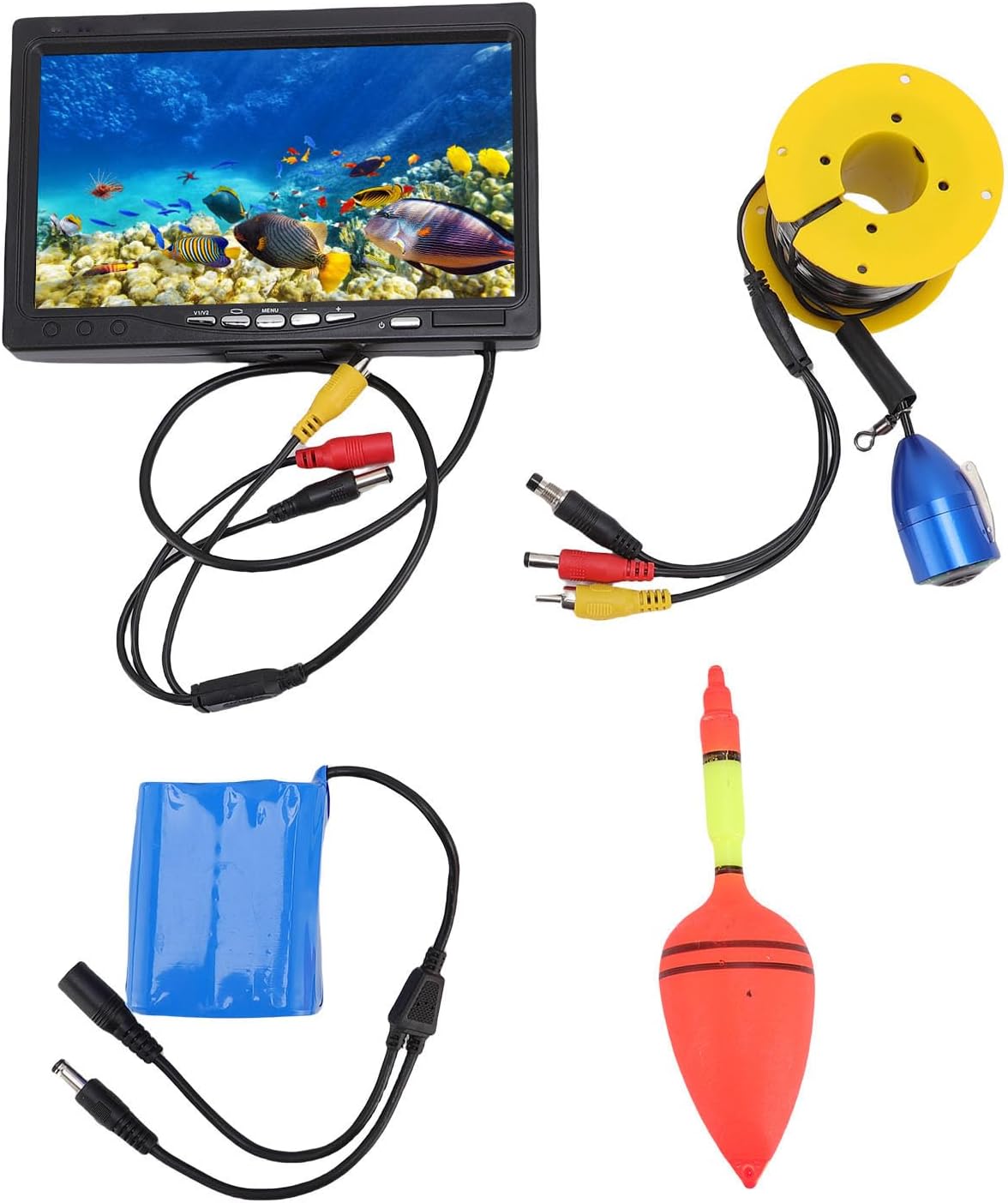 Sanpyl Underwater Fishing Camera, 1080P HD Fish Finder with 195° Wide Angle View and 7 Inch Screen, for Ice Lake Boat Kayak Fishing, 20m Cable (US Plug)