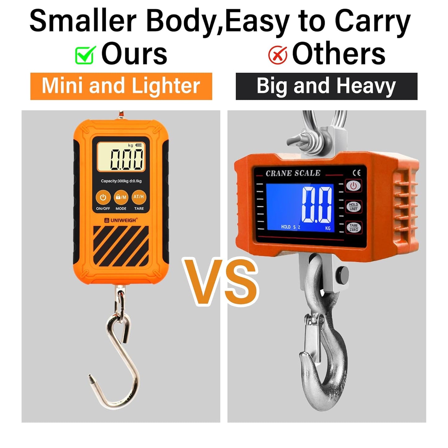 Digital Hanging Luggage Scale 660 lb / 300 kg – Portable Heavy-Duty Bag and Suitcase Weight Scale with Hook, LCD Display, Tare Function for Travel, Fishing, Hunting, and Industrial Use - PuriLite