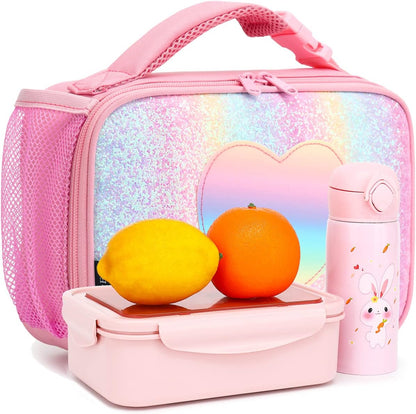 FlowFly Kids Lunch Box Insulated Soft Bag Mini Cooler Back to School Thermal Meal Tote Kit for Girls, Boys, Black