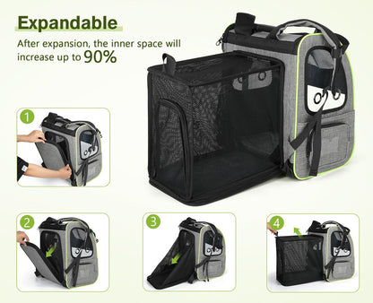 Pecute Pet Carrier Backpack, Dog Carrier Backpack Expandable with Breathable Mesh for Pets ＜6kg, Pet Backpack Carrier for Hiking Travel Camping Outdoor