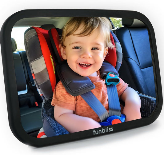Funbliss Baby Car Mirror for Rear Facing Seat,360° Rotation, Safety CertifiedShatterproof Acrylic Glass, Clear Wide View,Infant Car Mirror for Car Seat Rear Facing,Baby Vehicle Mirror