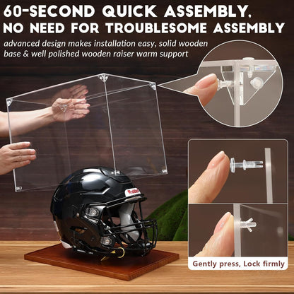 JupDec Baseball Display Case, Clear Cube Baseball Holder with Wooden Base, Autograph Baseball Stand Box for Single Ball, Acacia Wood, Brown, 1 Pack