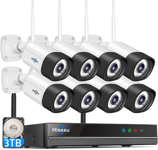 Hiseeu Wireless Security Camera System, 5MP WiFi Camera for Home Security, WiFi-Pro 8 Cam-Kit,16CH, 2-Way Audio, Color Night Vision, IP66 Waterproof, 3TB Storage, 24/7 Recording, No Monthly Fees