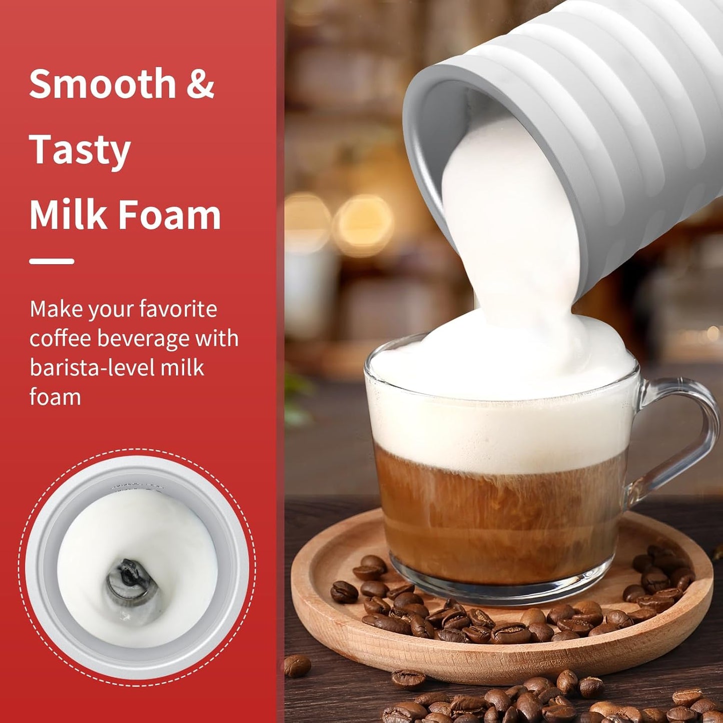 Paris Rhône Milk Frother, 4-in-1 Milk Steamer and Frother, Hot & Cold Foam Milk Warmer with Temperature Control