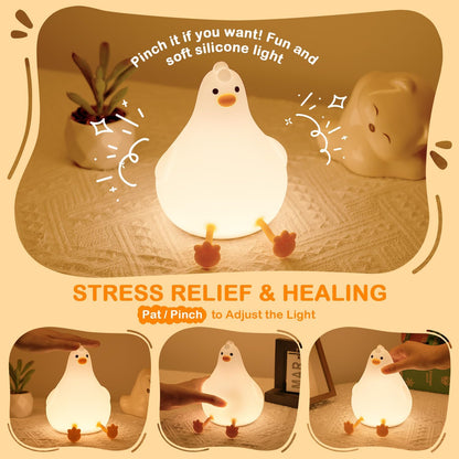 Auxmir Peepi Cute Chick Night Light for Kids, 2000mAh Rechargeable Silicone Baby Night Light with Touch Dimmable & RGB Colors, Portable LED Bedside Lamp with Timer for Nursery Bedroom, Ideal Gift