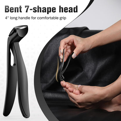 FERYES Angled Head Long Handled Toenail Clipper for Seniors - Large Wide Jaw Nail Clipper with Catcher for Thick Nails - Easier Trimming, Ergonomic Design (Black)