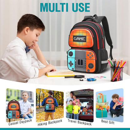 School Backpack for Boys,Gamer Kids Backpack for Elementary Middle School Student Age 6-14,17″ Video Game Bookbag for Laptop