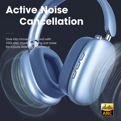 Wentronic Y01 Wireless Over Ear Headphones, Noise Canceling Bluetooth 5.3 Headphones with Microphones,Hi-Res Audio,48H Playtime,Foldable,Breathable Soft Earpads for iOS/Android/Samsung/PC-Green