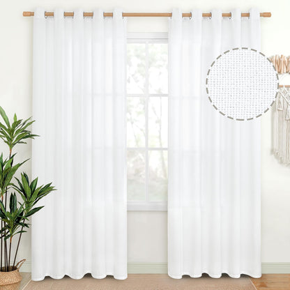 YoungsTex Natural Linen Curtains 84 Inch Long for Living Room Bedroom Grommet Top Light Filtering Privacy Linen Textured Window Semi Sheer Drapes, 2 Panels, 52x84 Inch, Natural