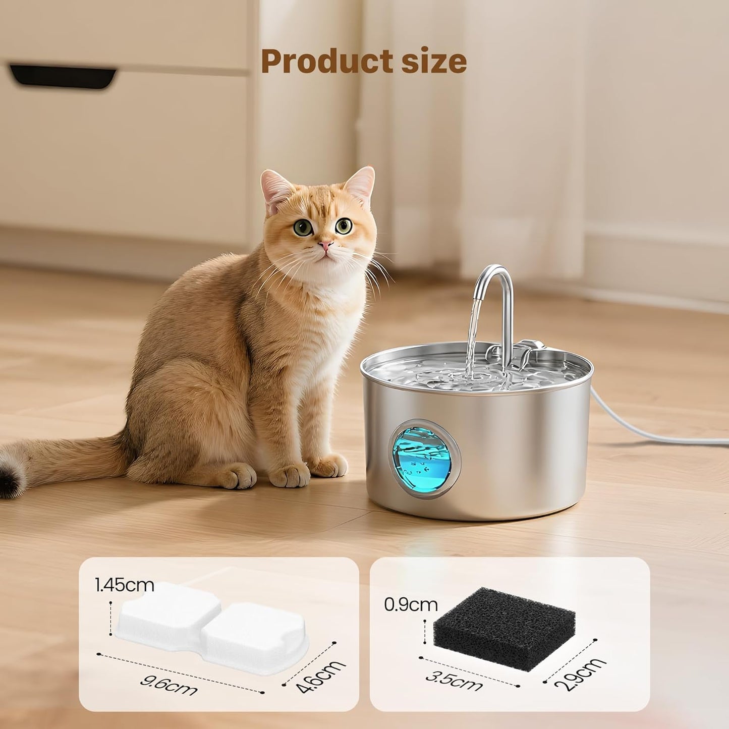 Cat Water Fountain Stainless Steel: Cat Fountain - 2.2L/74oz Water Fountain Indoor Cat - Pet Water Fountain - Quiet Automatic Cat Water Dispenser - Dog Drinking Fountain - GIOTOHUN