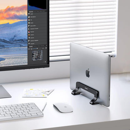 UGREEN Vertical Laptop Stand Holder Mount for Desk, Riser Adjustable Aluminum Compatible with MacBook Pro Air, Ideapad, Surface Book, Chromebook Up to 15.6inch, Grey