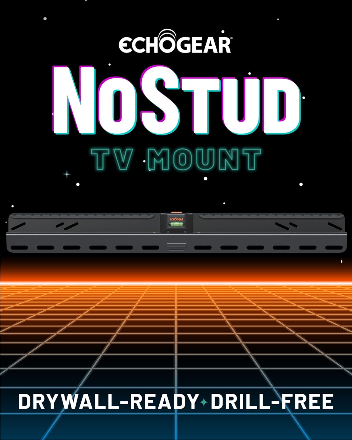 ECHOGEAR No Stud TV Mount for Drywall - Slim No Drill Design Holds TVs Up to 100lbs with Nails - Easy Studless Install with No Drill Needed