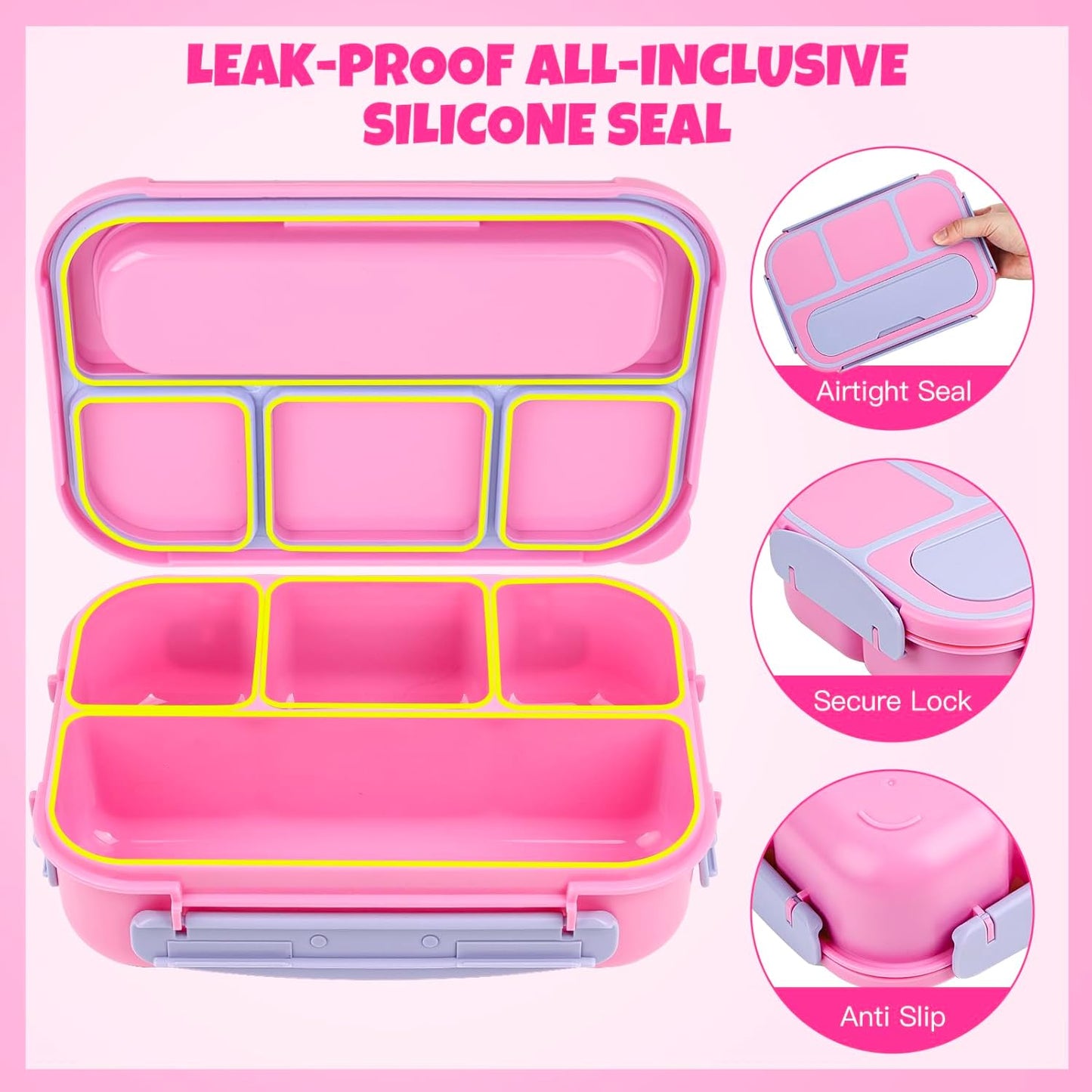 MaMix Bento Lunch Box Adult, Kids, Lunch Containers for Adults/Kids/Students,1300ML-4 Compartment (Blue)