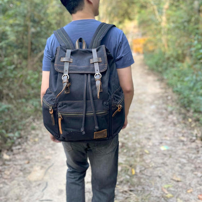 AUGUR Canvas Backpack,17 inch Laptop Backpack Vintage Canvas Leather Backpacks Casual School College Bag Pack Bookbag Hiking Travel Rucksack Daypack (L-Coffee)
