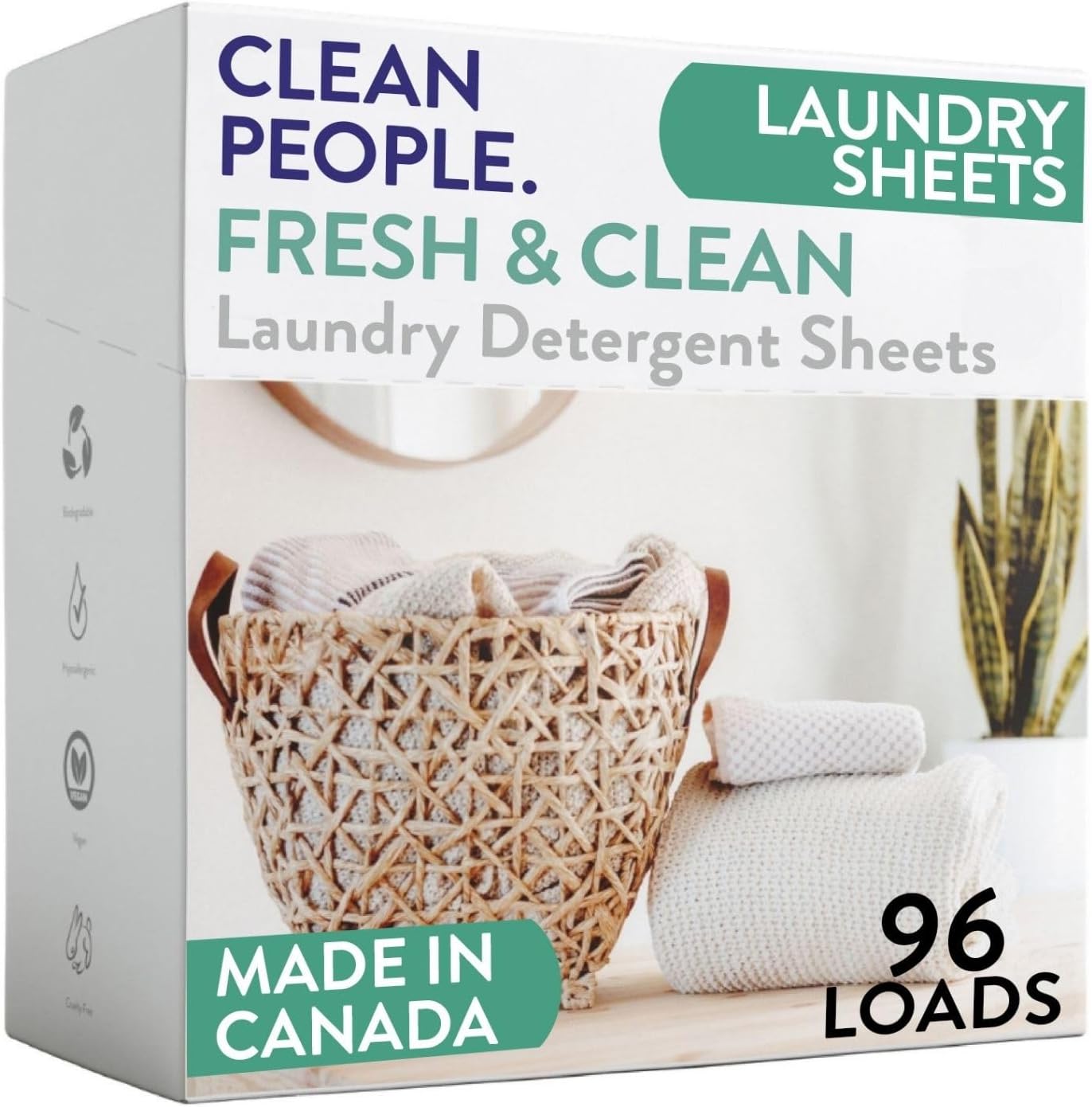 Clean People Laundry Detergent Sheets - Recyclable Packaging, Hypoallergenic, Stain Fighting - Ultra Concentrated, Laundry Soap - Fresh Scent, 96 Pack