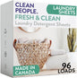 Clean People Laundry Detergent Sheets - Recyclable Packaging, Hypoallergenic, Stain Fighting - Ultra Concentrated, Laundry Soap - Fresh Scent, 96 Pack