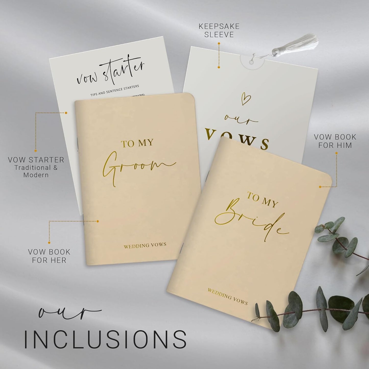 Wedding Vow Books His and Hers, Gold Foil Lettering & Keepsake Sleeve, Wedding Day Essentials, Beautiful His and Hers Gifts for The Bride and Groom (Cream & Cream)