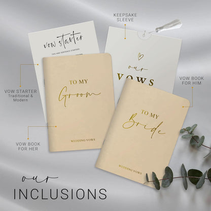 Wedding Vow Books His and Hers, Gold Foil Lettering & Keepsake Sleeve, Wedding Day Essentials, Beautiful His and Hers Gifts for The Bride and Groom (Cream & Cream)