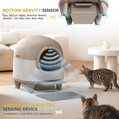 VICTONE Self Cleaning Cat Litter Box with App Control Support Safety Protection, 90L Automatic Cat Litter Box for Multiple Cats with A Complimentary Garbage Bag (Brown)