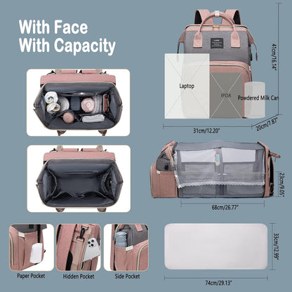 Diaper Bag Backpack | Large Capacity Baby Travel Bag with Portable Changing Pad