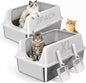 2 Pack XL Stainless Steel Litter Box with High Sides Shield for Multi Cat, Extra Large Tall Wall Open Top Deep Metal Pan for Big Cats, Anti-Leak Non-Stick Odor Control, 2 Scoops Included, Gray