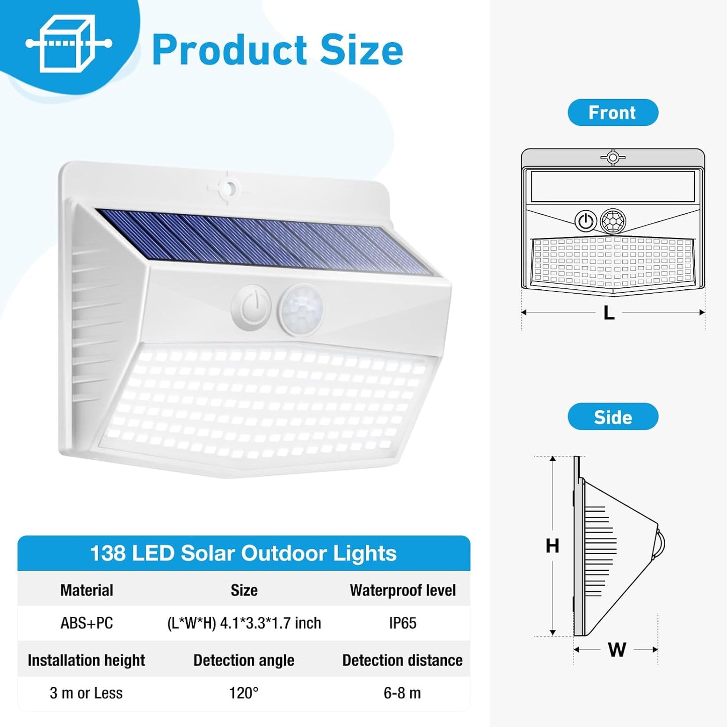 Solar Lights Outdoor, [ 8 Pack/138LED ] Solar Motion Sensor Light Outdoor with 3 Lighting Modes Wireless Waterproof Solar Wall Lights Solar Security Lights for Fence Yard Garden Deck Garage