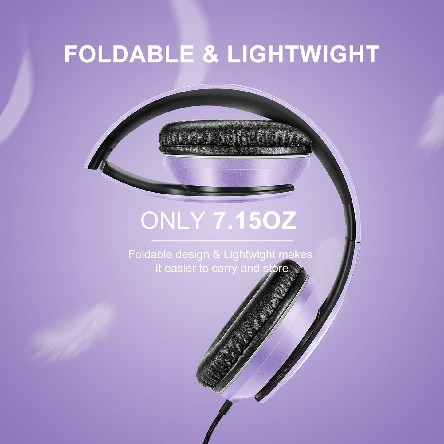 LORELEI X6 Over-Ear Wired Stereo Bass Headphones with Microphone, Lightweight, Foldable & Portable with 1.45M No-Tangle for Smartphone, Tablet, MP3/4, Space Black