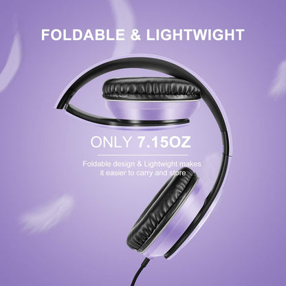 LORELEI X6 Over-Ear Wired Stereo Bass Headphones with Microphone, Lightweight, Foldable & Portable with 1.45M No-Tangle for Smartphone, Tablet, MP3/4, Space Black