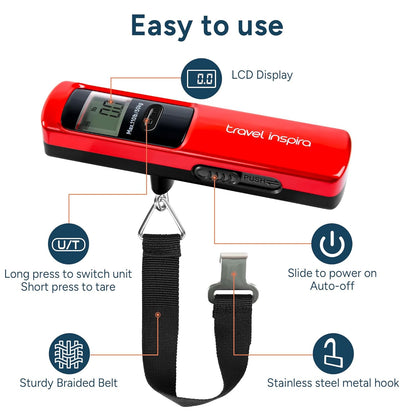 travel inspira Luggage Scale Battery-Free, Travel Essentials, Portable Handheld Digital Suitcase Weight Scale for for Travel Accessories, 110lbs/50kg