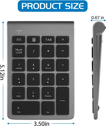 Wireless Number Pad, Portable 2.4Ghz USB 10 Keys Financial Accounting Numeric Keypad Data Entry Numpad for Laptop, PC, Desktop