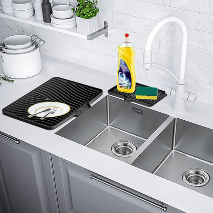 TIKNIK Silicone Dish Drying Mat for Kitchen Counter, Dish Drying Pad, Non-Slip Drain Pad with Built-in Drain, Heat Resistant Stone Drying Mat(40 L x 33 W cm, Grey)