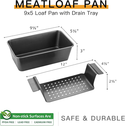 HONGBAKE Meatloaf Pan with Drain Tray, 9 x 5 Inches Loaf Pans with Insert, Nonstick Meat Loaf for Baking, Reduce The Fat and Kick Up The Flavor, Grey