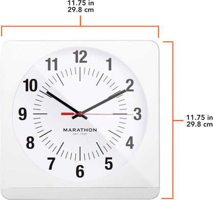 Marathon Studio Edition Jumbo 12 Inch Analog Wall Clock with Auto Back Light. Easy to Read Classic Dial with 12 and 24-Hour Scale - Batteries Included - CL030057-WH-WS-NA (White Case/White Dial)