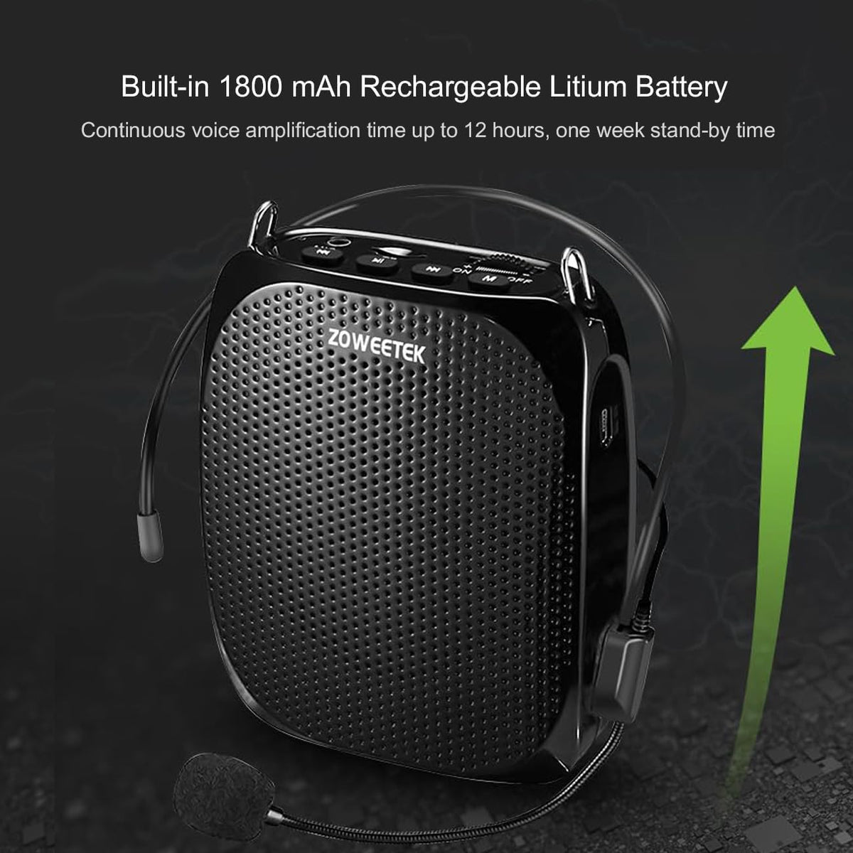 ZOWEETEK Portable Rechargeable Mini Voice Amplifier with Wired Microphone Headset and Waistband, Supports MP3 Format Audio for Teachers, Singing, Coaches, Training, Presentation, Tour Guide