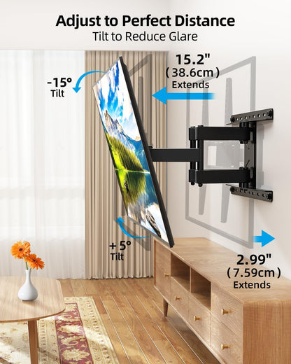 HOME VISION Full Motion TV Wall Mount for Most 26-70 Inch TVs Up to 132 LBS, Max VESA 400x400mm, Wall Mount TV Bracket with Swivel Extension Articulating Tilting Level, TV Mount Fit 12" 16" Wood Studs