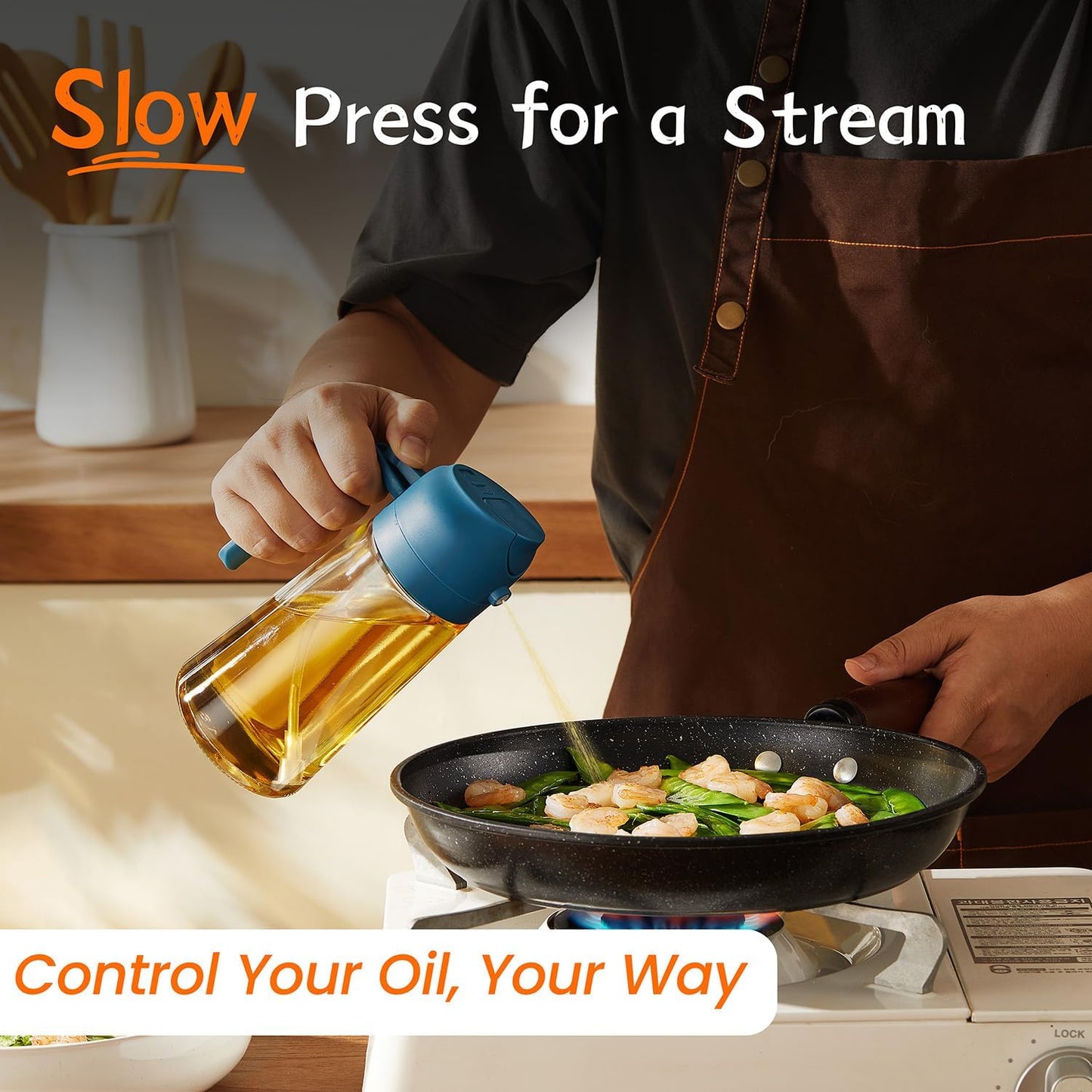 Purilite Select 470ml Glass Oil Sprayer &amp; Dispenser Bottle – 2-in-1 Flip Top