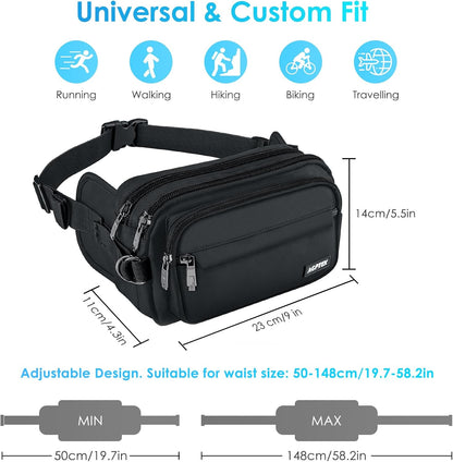 AGPTEK Men's Women's Outdoor Sports Running Waist Bag with Multiple Pockets and Adjustable Belt for Travel, Hiking, Climbing, Jogging, Hiking
