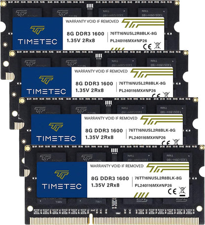 Timetec 16GB KIT(2x8GB) DDR3L / DDR3 1600MHz PC3L-12800 / PC3-12800 Non-ECC Unbuffered 1.35V / 1.5V CL11 2Rx8 Dual Rank 204 Pin SODIMM Laptop Notebook PC Computer Memory RAM Module Upgrade