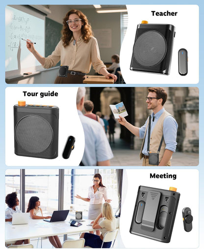 Tearstone Voice Amplifier for Teachers with Bluetooth, Dual Magnetic Mics Portable Rechargeable Speaker with Clip-On Lapel Microphones for Classroom, Tour Guide, Public Speaking, Training (Black)