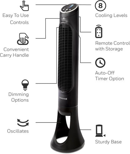 Honeywell HYF290B Quietset 8-Speed Whole-Room Tower Fan, Black