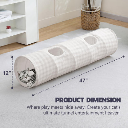 Straight Bubble Cat Tunnel for Indoor Cats 47"x12", Cream White