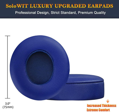 SoloWIT® Ear Pads Cushions Replacement, Earpads for Beats Solo 2 & Solo 3 Wireless On-Ear Headphones with Soft Protein Leather, Stronger Adhesive, Noise Isolation Memory Foam - White