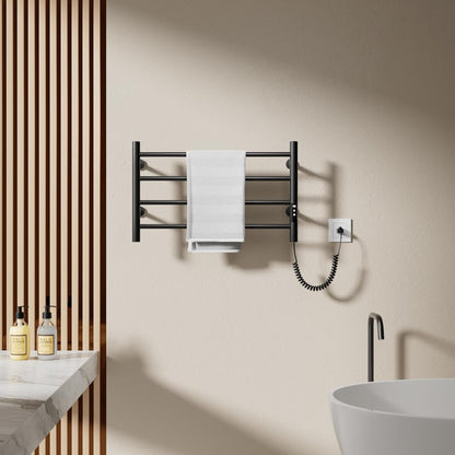 POPFLY Heated Towel Rack, Wall Mounted Electric Hot Towel Warmer, 4-Bar 304 Stainless Steel Small Heated Towel Warmer Rack for Bathroom with Timer and Temperature Control, Brushed