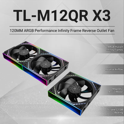 Thermalright TL-M12QR X3 Case Fan, CPU Cooler Comes with ARGB Mirror Light Effect,PC PWM Silent Cooling with 1500RPM Speed,Reverse CPU Cooler Fan (120mm, Black)